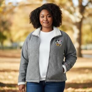 Disneyland Resort Vintage Mickey and Minnie Mouse Grey Fleece Jacket‎ XL
